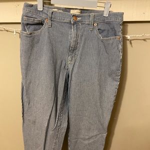 blue and white stripped jeans